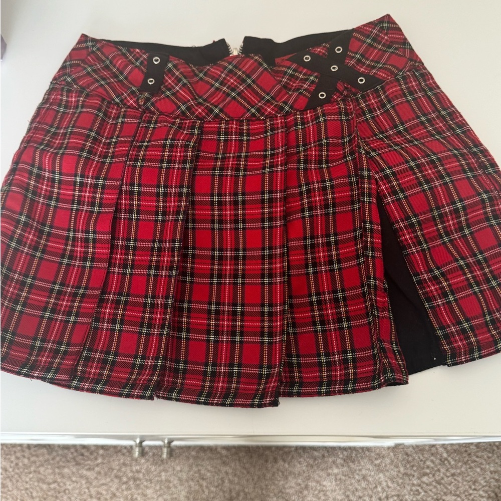 Red Plaid Skirt with Black Accents